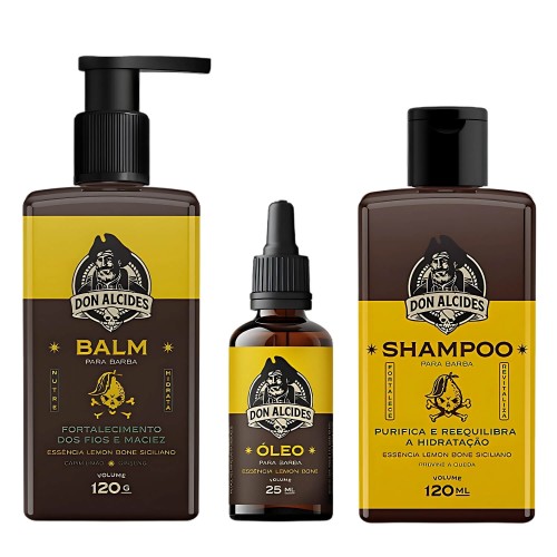 Kit pra Barba Don Alcides - Shampoo + Balm + Óleo Lemon Bone