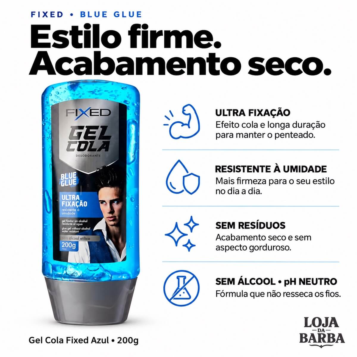 Kit 2 Gel Cola para Cabelo Fixed Azul Sem Álcool — FIXED