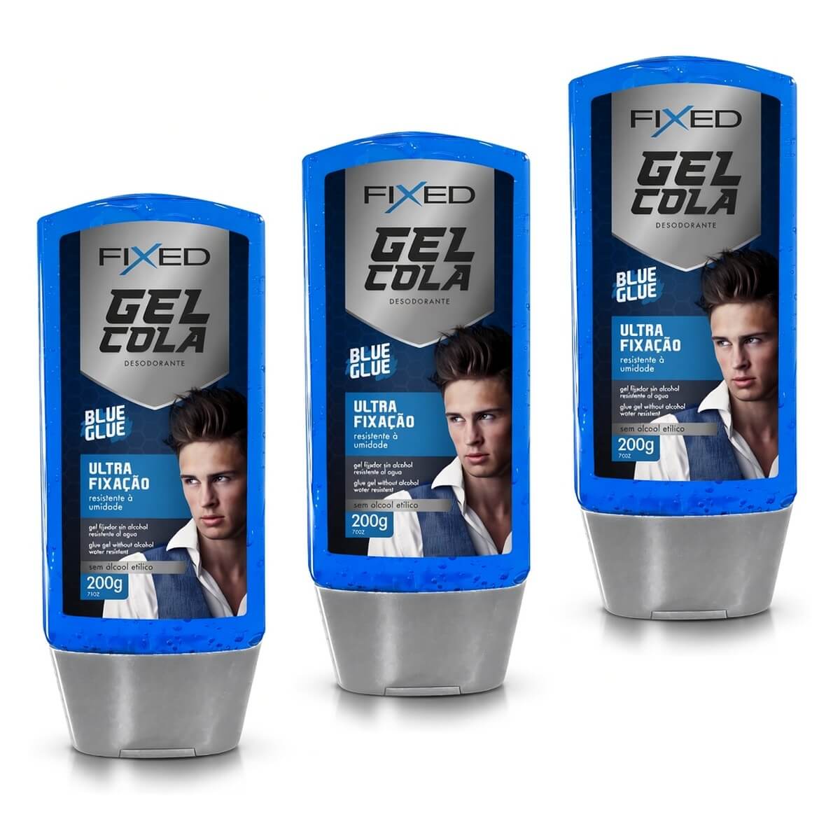 Kit 3 Gel Cola para Cabelo Fixed Azul Sem Álcool — FIXED