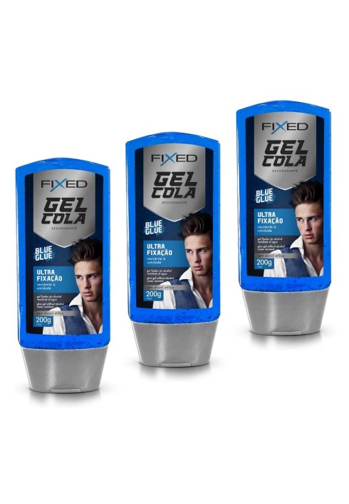 Kit 3 Gel Cola para Cabelo Fixed Azul Sem Álcool — FIXED