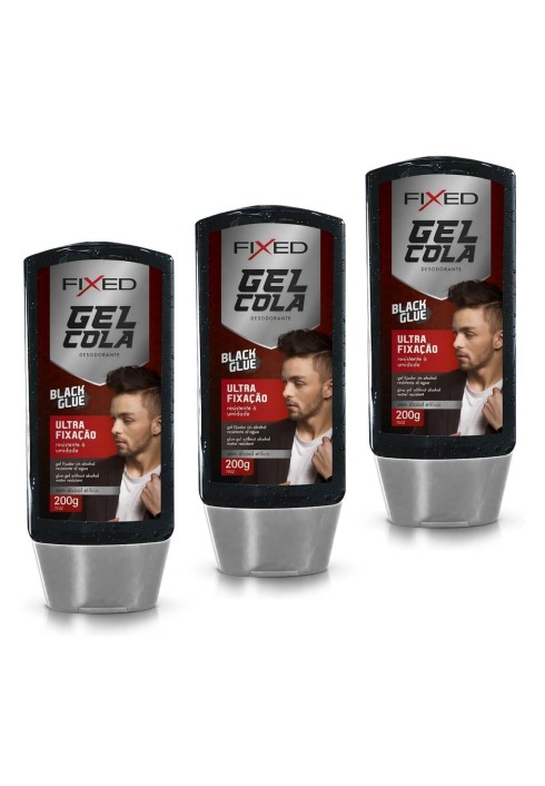 Kit 3 Gel Cola para Cabelo Fixed Preto Sem Álcool — FIXED