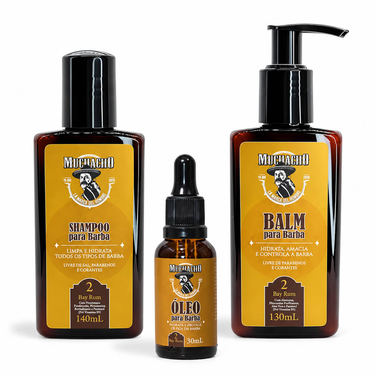 Kit para Barba Muchacho Bay Rum Shampoo + Balm + Óleo — MUCHACHO