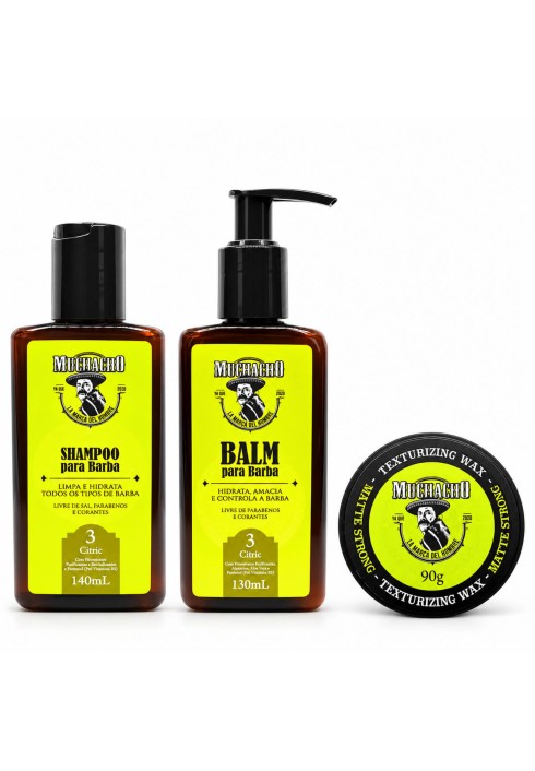 Kit de Barba e Cabelo Muchacho Citric Shampoo, Balm e Cera — MUCHACHO