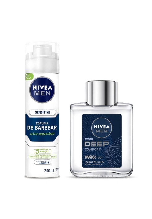 Kit de Barbear Nivea Men - Espuma Sensitive + Loção Pós-Barba Deep — NIVEA MEN