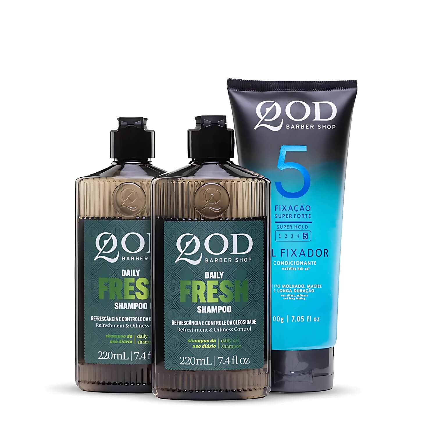 Kit QOD Alta Performance: 2 Shampoos Daily Fresh + Gel Fixador N.5 200g — QOD BARBER SHOP
