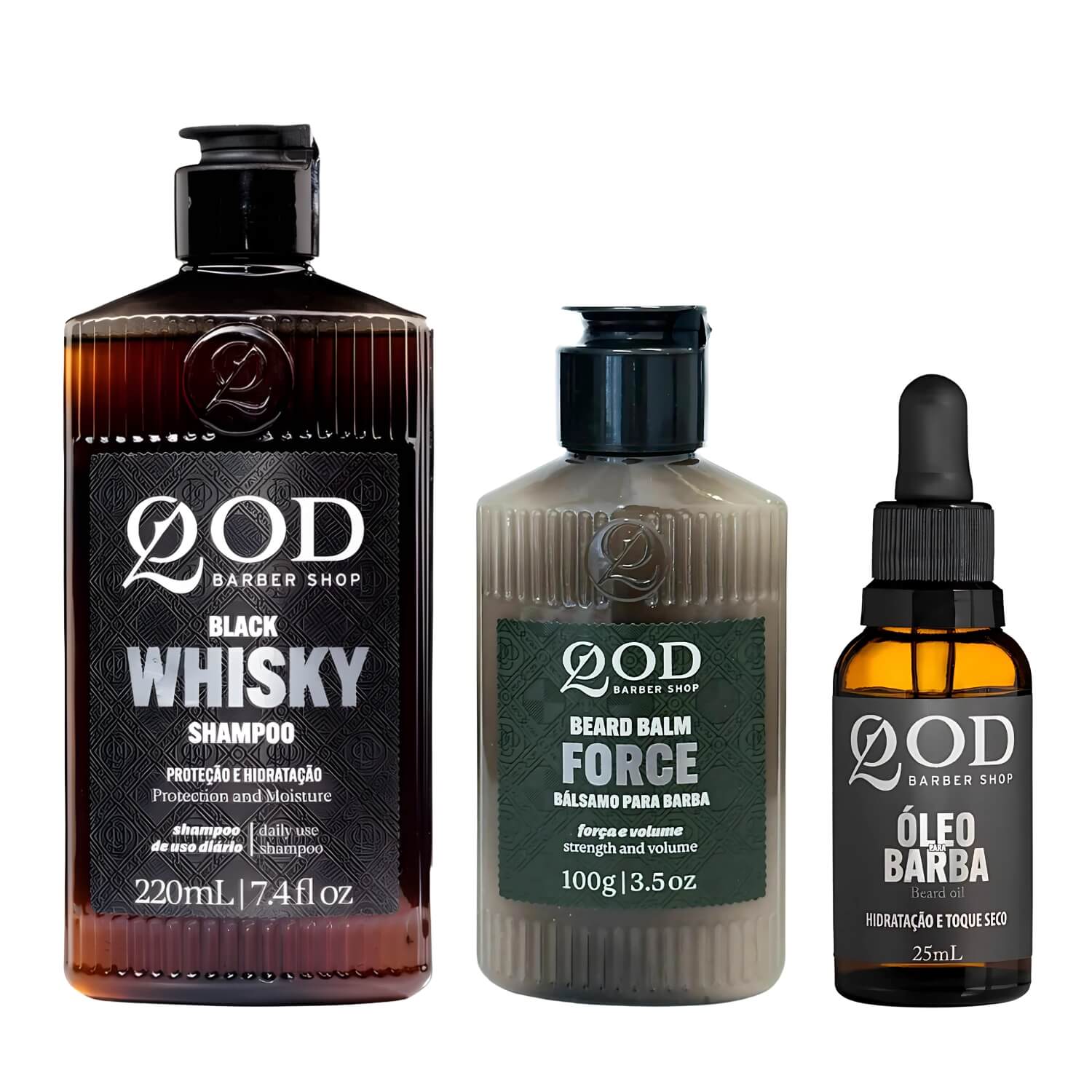 Kit Barba Completa QOD: Shampoo (220ml), Balm (100g) e Óleo (25ml) — QOD BARBER SHOP