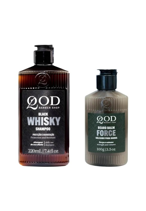 Kit Asseio e Força QOD: Shampoo Whiskey (220ml) e Balm Fortalecedor (100g) — QOD BARBER SHOP