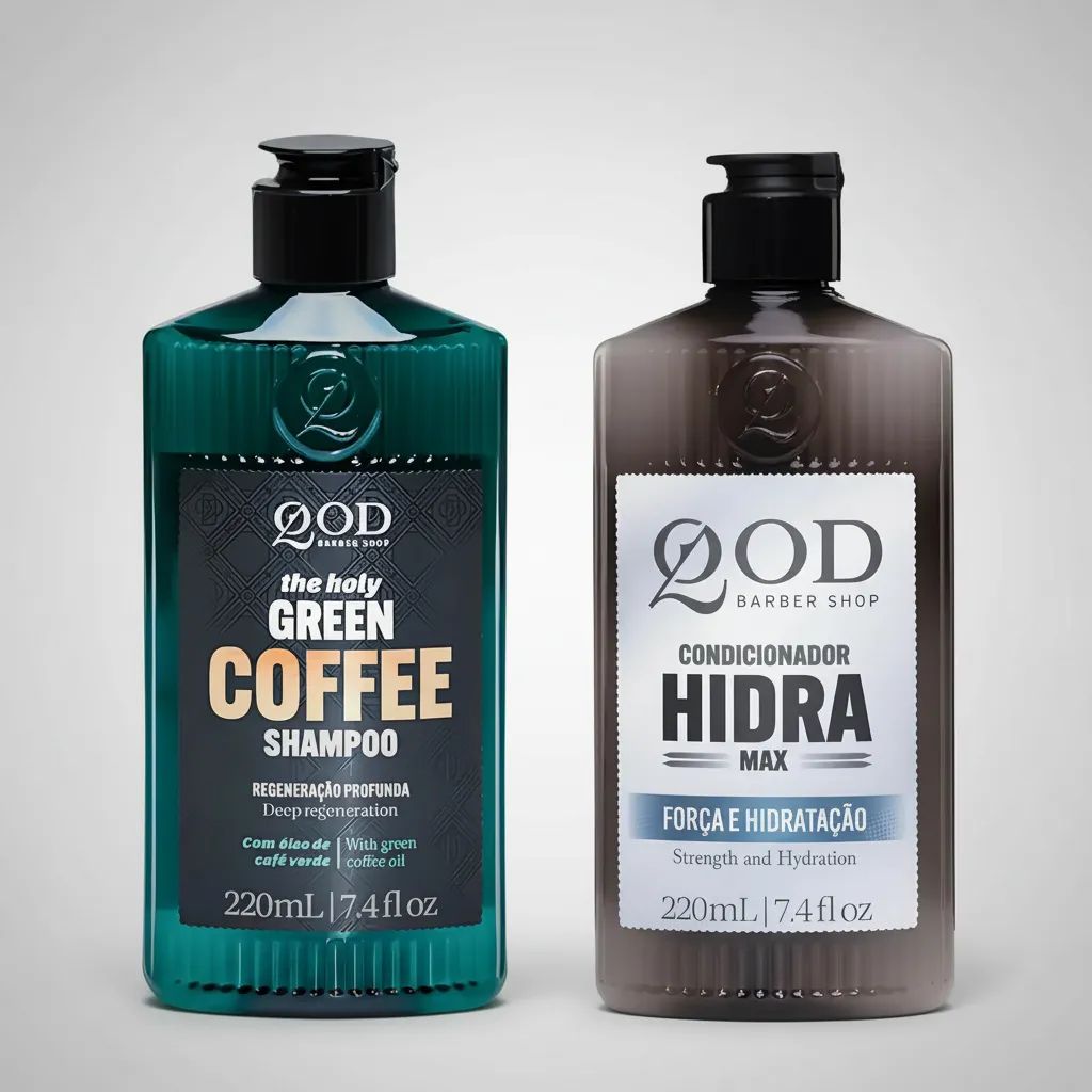Kit Revigorante QOD: Shampoo Green Coffee e Condicionador Hidra (220ml) — QOD BARBER SHOP