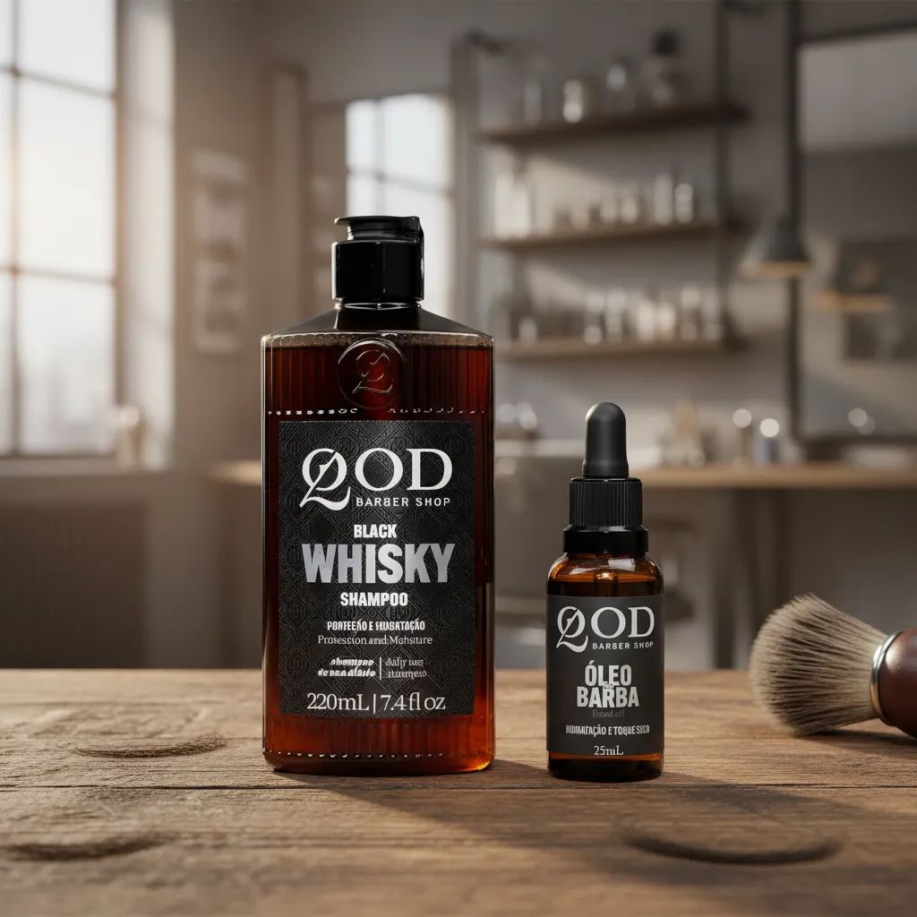 Kit Barba e Cabelo QOD: Shampoo Whiskey (220ml) e Óleo (25ml) — QOD BARBER SHOP