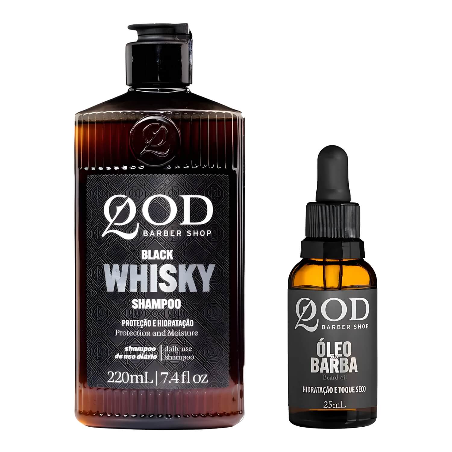 Kit Barba e Cabelo QOD: Shampoo Whiskey (220ml) e Óleo (25ml) — QOD BARBER SHOP