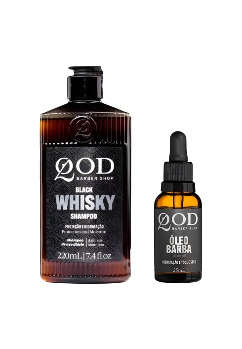 Kit Barba e Cabelo QOD: Shampoo Whiskey (220ml) e Óleo (25ml) — QOD BARBER SHOP