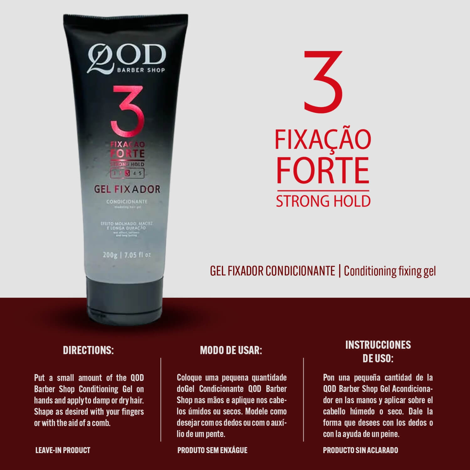 Gel para Cabelo QOD Barber Shop Fixação Forte N.3 200g — QOD BARBER SHOP