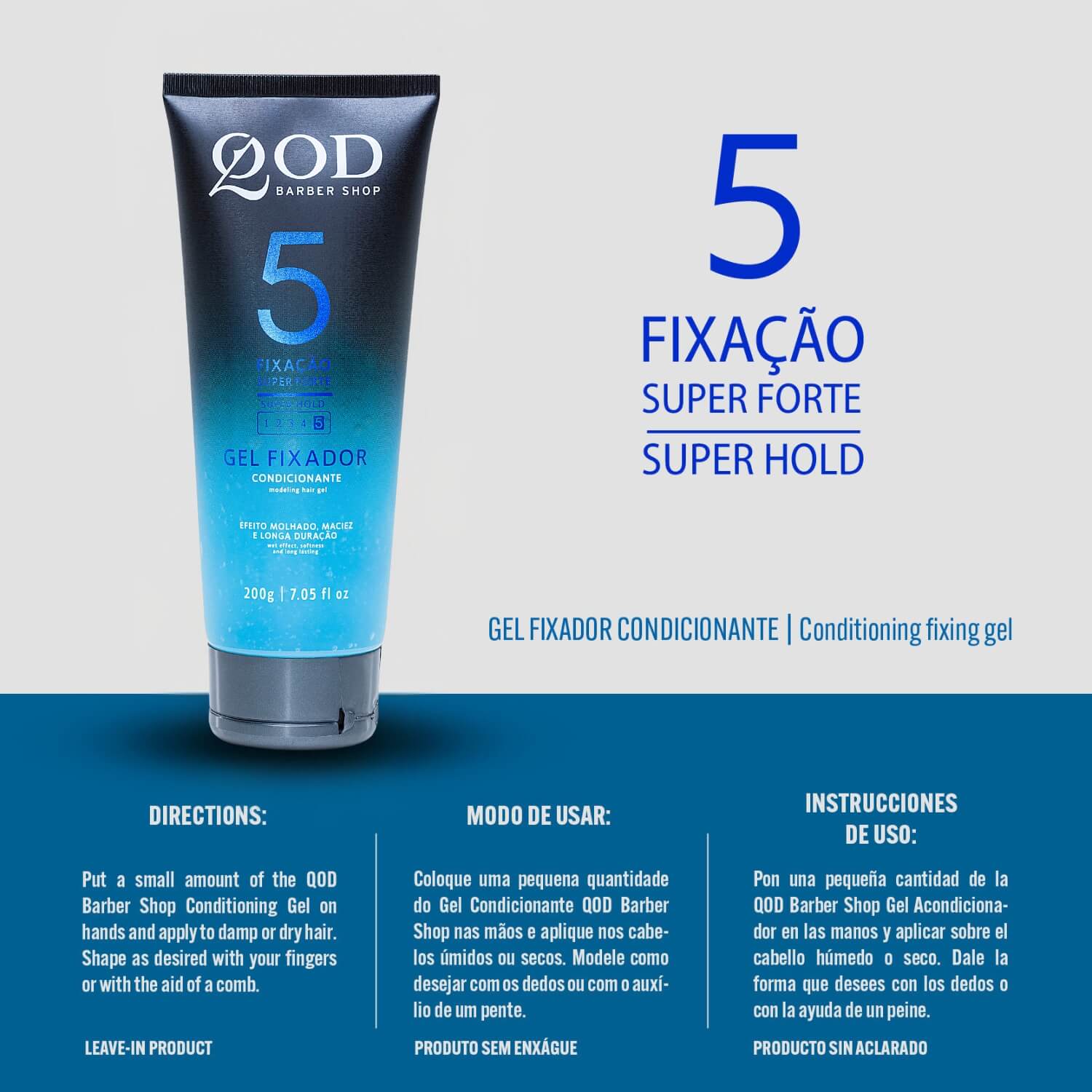 Gel para Cabelo QOD Barber Shop Fixação Super Forte N.5 200g — QOD BARBER SHOP