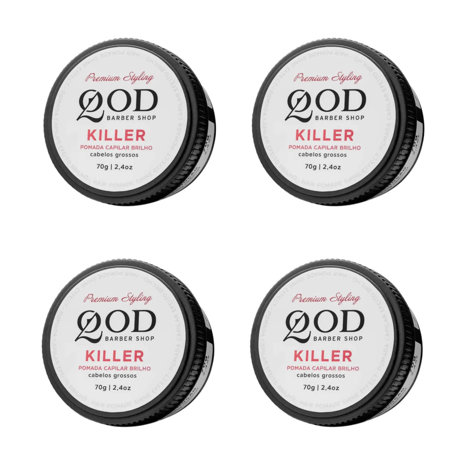 Kit 4 Unidades: Pomada QOD Killer Alta Fixação (Efeito Brilho) 70g — QOD BARBER SHOP