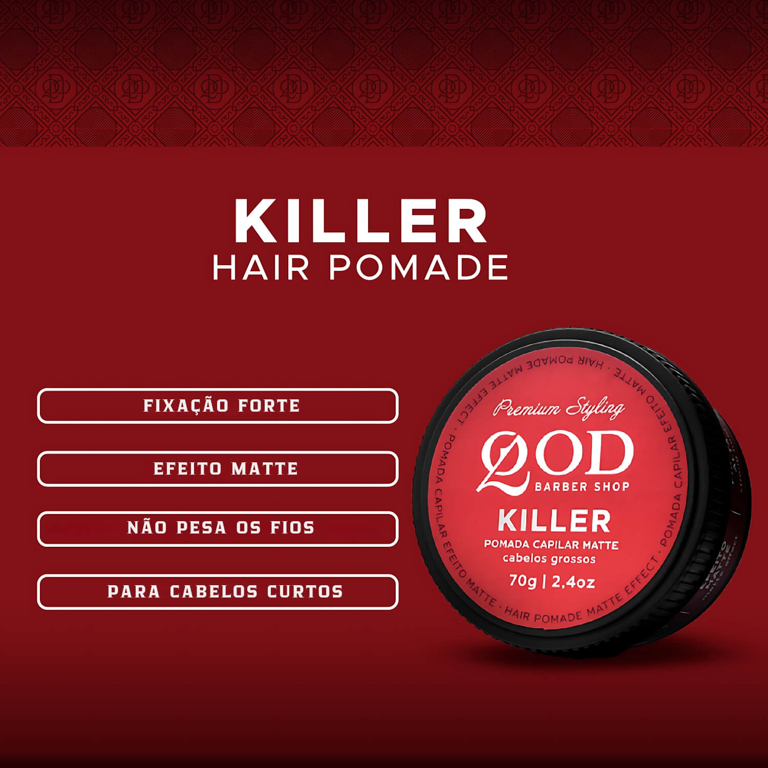 Kit 2 Unidades: Pomada Modeladora QOD Killer Alta Fixação Efeito Matte 70g — QOD BARBER SHOP