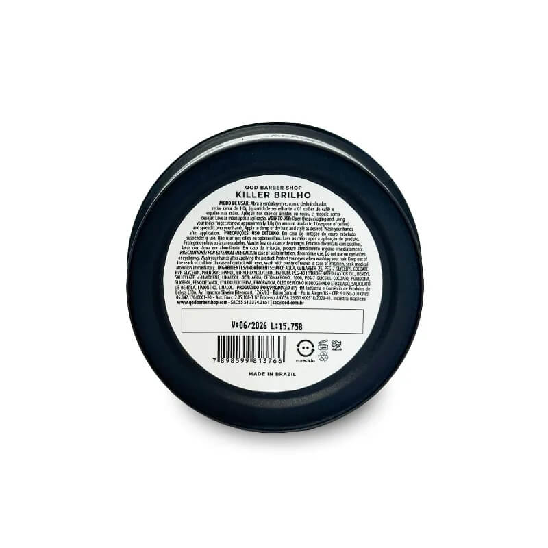 Pomada Modeladora QOD Killer 70g - Fixação Forte Efeito Brilho — QOD BARBER SHOP