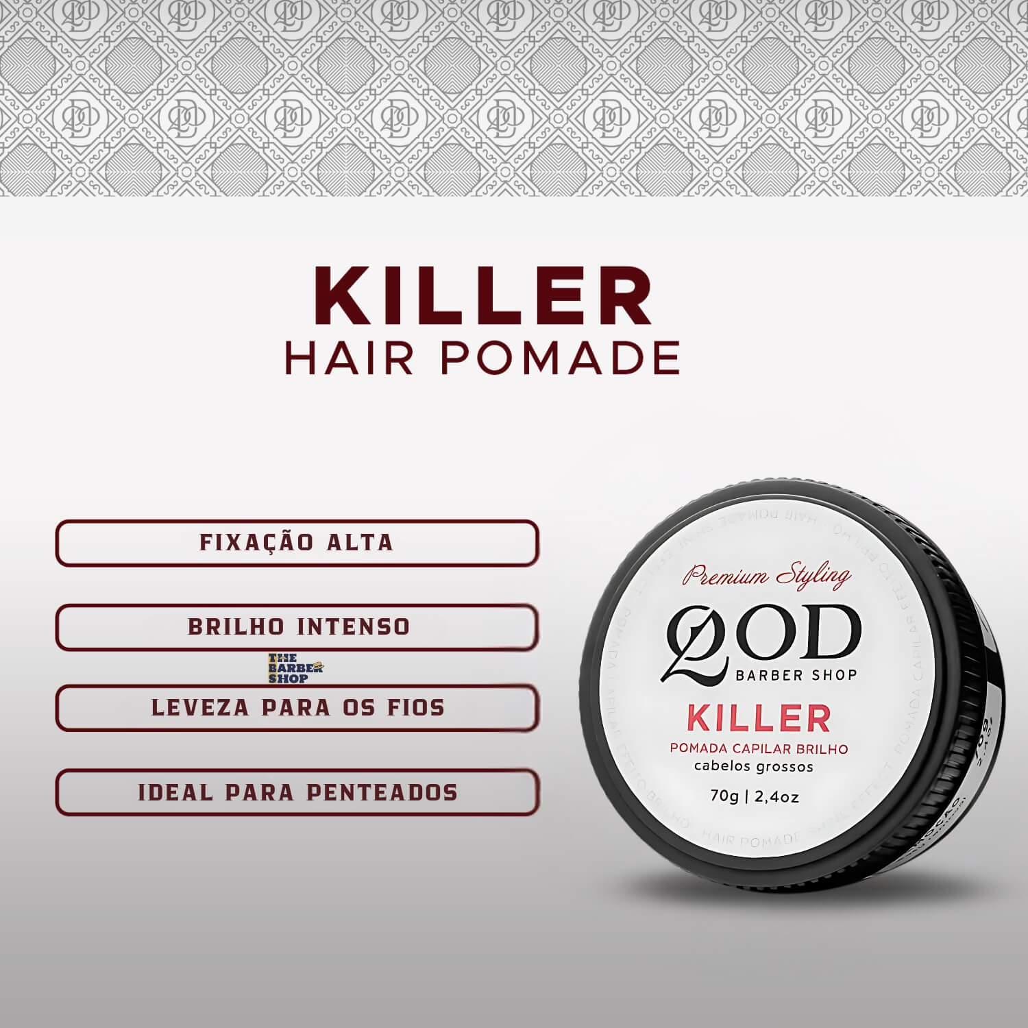 Pomada Modeladora QOD Killer 70g - Fixação Forte Efeito Brilho — QOD BARBER SHOP