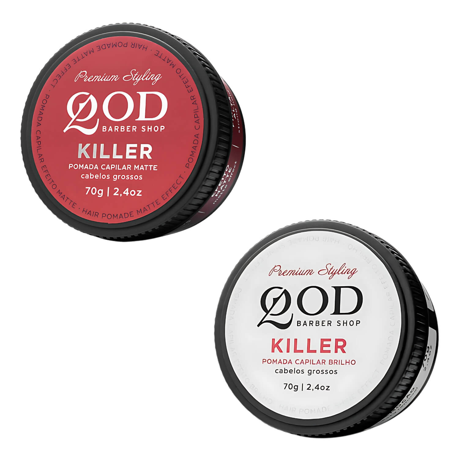Kit 2 Pomadas QOD Killer Alta Fixação: Efeito Brilho e Matte 70g — QOD BARBER SHOP
