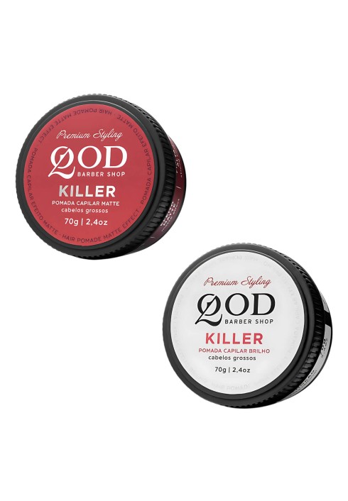 Kit 2 Pomadas QOD Killer Alta Fixação: Efeito Brilho e Matte 70g — QOD BARBER SHOP