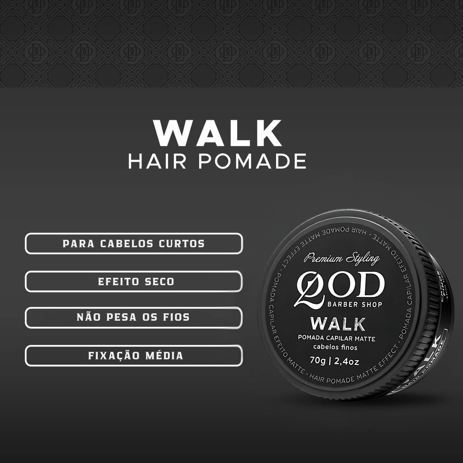 Pomada Modeladora para Cabelo QOD Walk Matte Fixação Média 70g — QOD BARBER SHOP