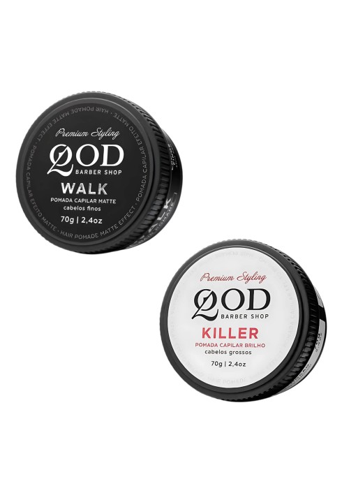 Kit 2 Pomadas QOD (70g): Walk Matte e Killer Brilho (Extremos) — QOD BARBER SHOP