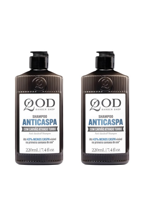 Kit 2 Unidades: Shampoo QOD Anticaspa Carvão Ativado Turbo (2x 220ml) — QOD BARBER SHOP