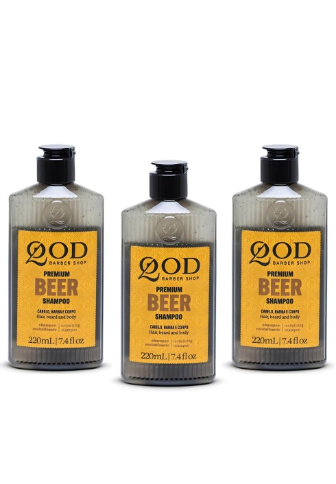 Kit 3 Unidades: Shampoo para Cabelo QOD Beer Encorpador (3x 220ml) — QOD BARBER SHOP