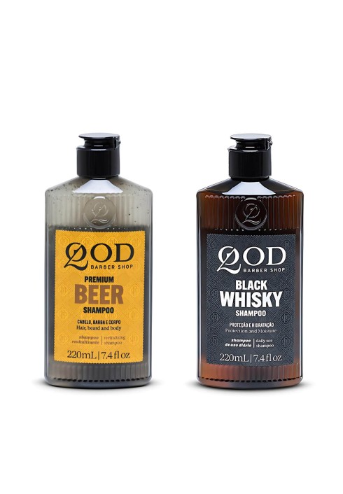 Kit Clássicos QOD: Shampoo Beer e Shampoo Whiskey Cabelo/Barba (220ml) — QOD BARBER SHOP