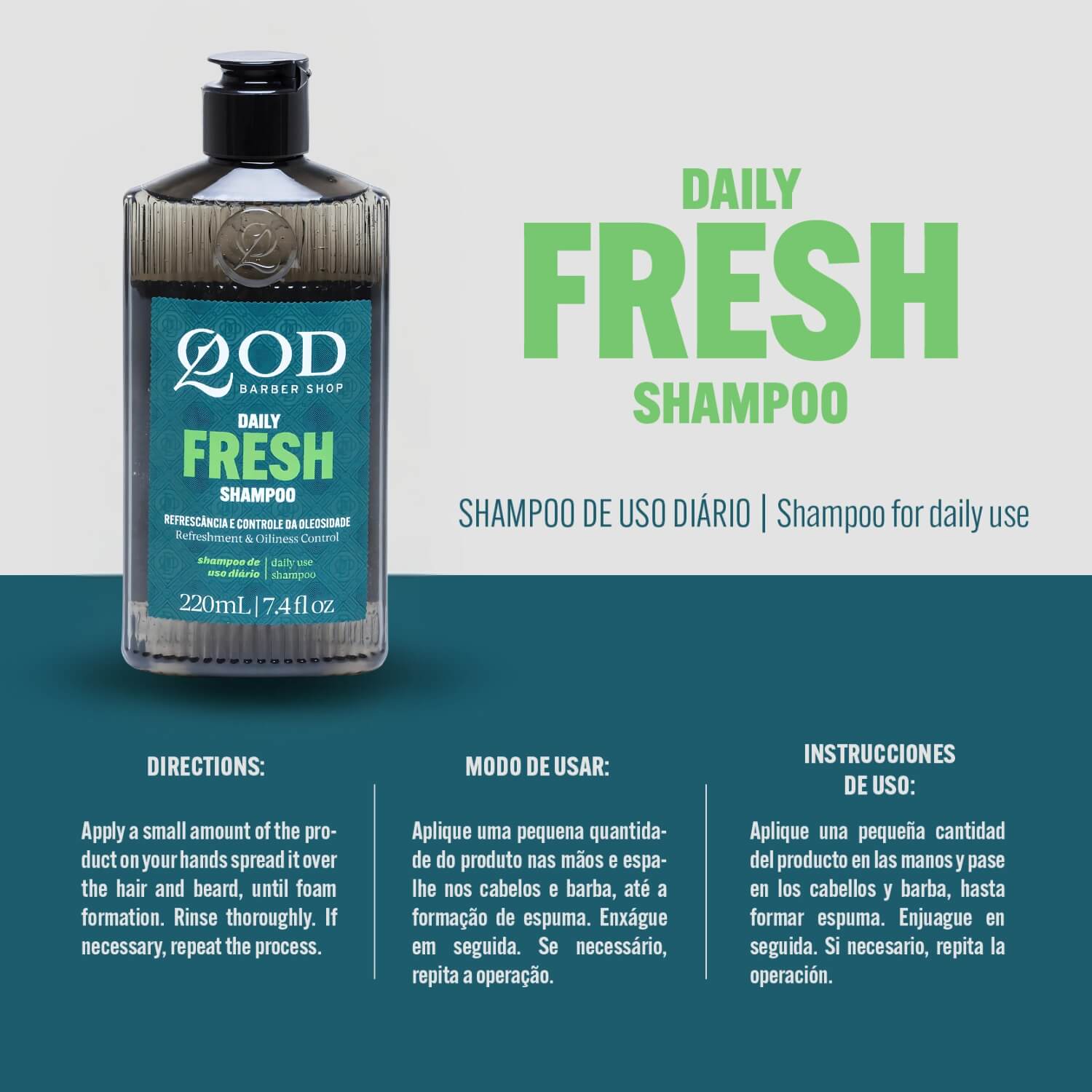 Shampoo QOD Barber Shop The Daily Fresh Cabelos Oleosos 220ml — QOD BARBER SHOP