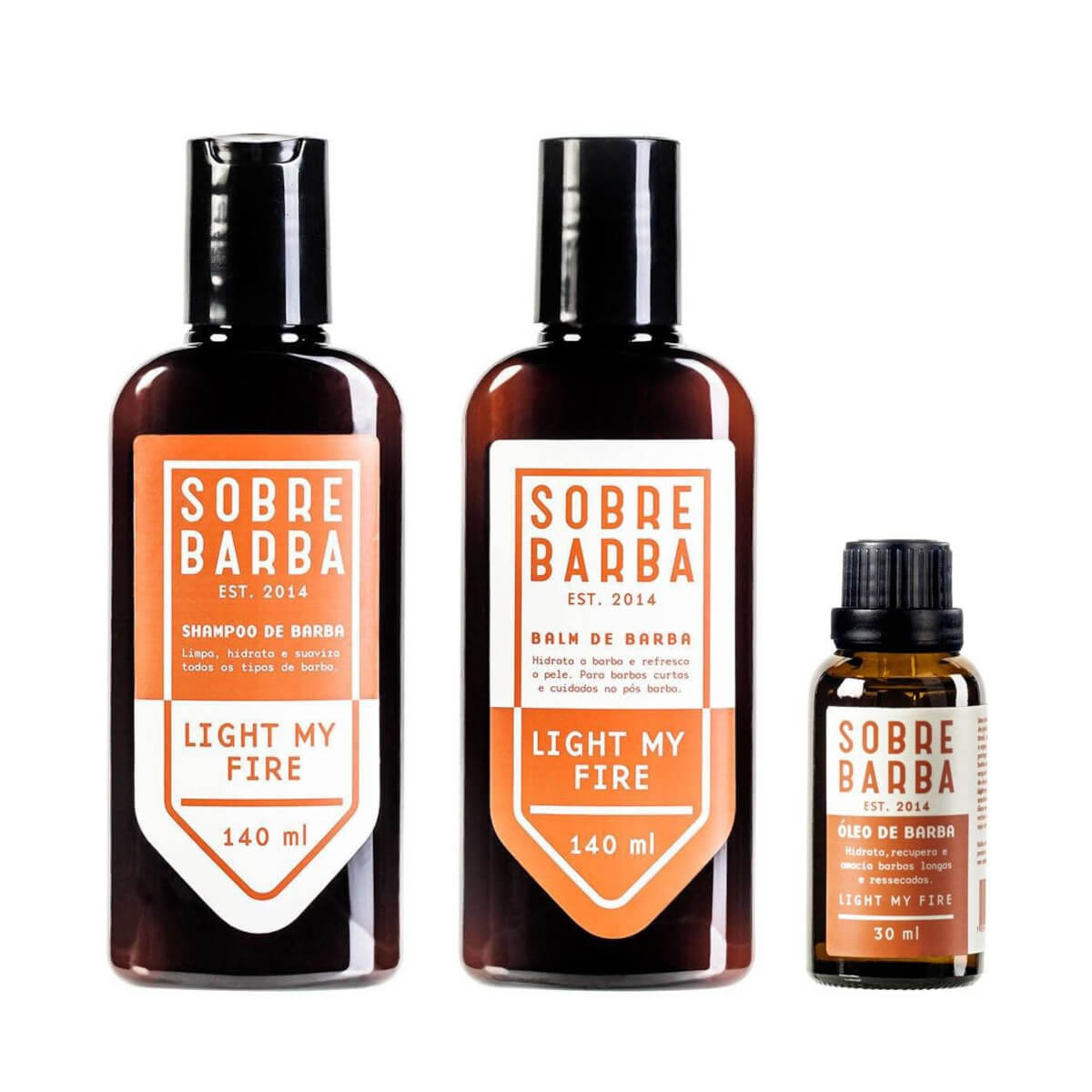 Kit Trio Sobrebarba - Shampoo + Balm + Oleo para Barba Light My Fire — SOBREBARBA
