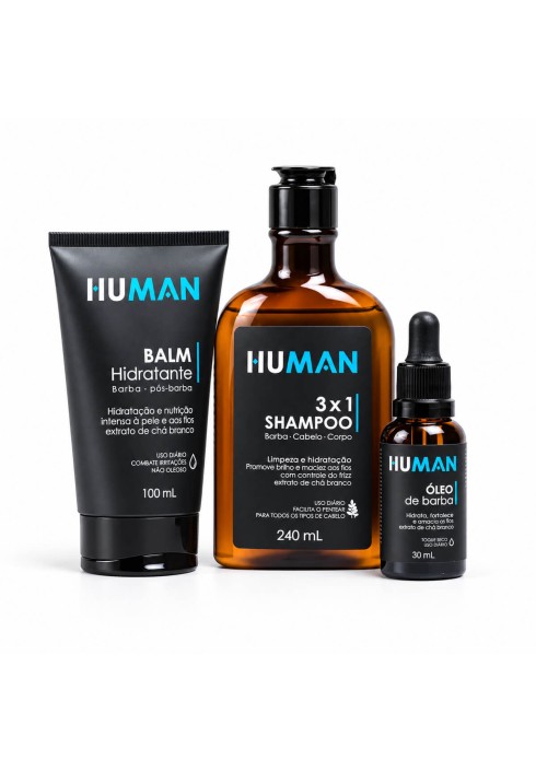 Kit para Barba Human Shampoo 3 em 1 + Balm + Óleo — HUMAN