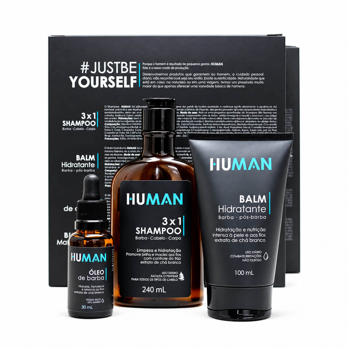 Kit para Barba Human Shampoo 3 em 1 + Balm + Óleo — HUMAN