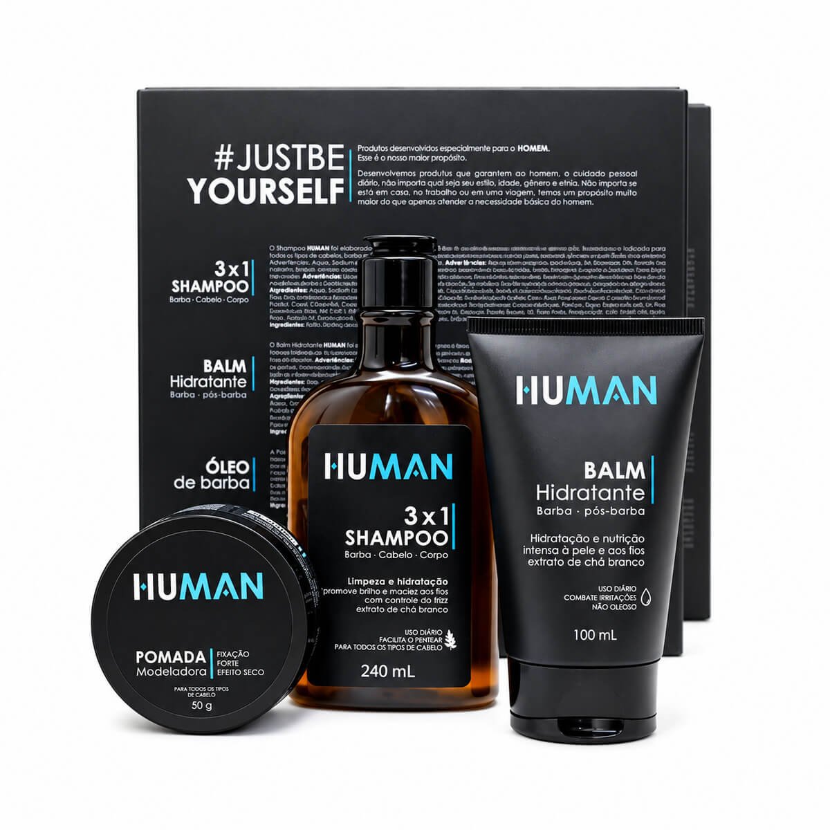 Kit para Cabelo Human Shampoo 3 em 1 + Balm + Pomada — HUMAN