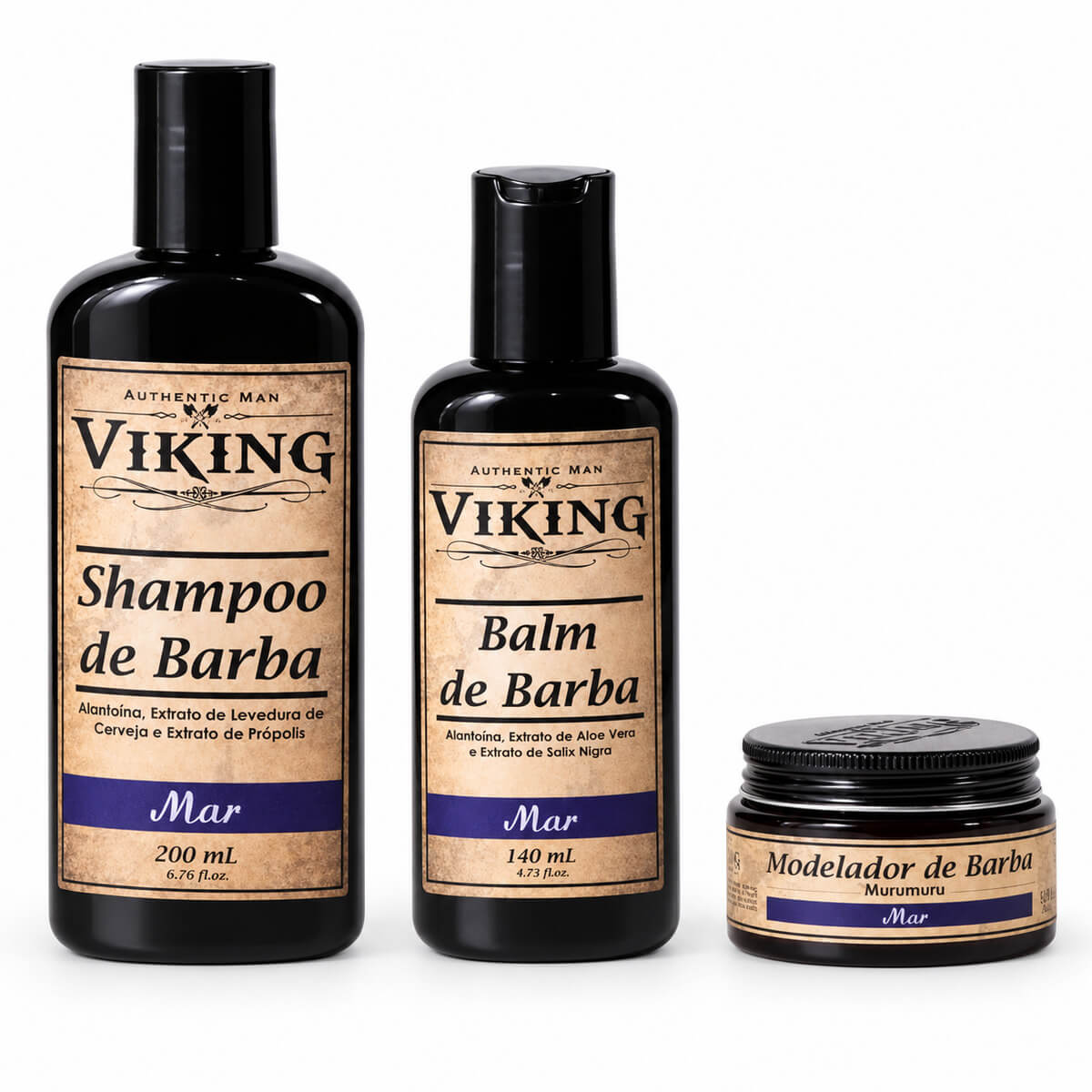 Kit para Barba Viking Mar Shampoo + Balm + Modelador — VIKING