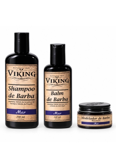 Kit para Barba Viking Mar Shampoo + Balm + Modelador — VIKING