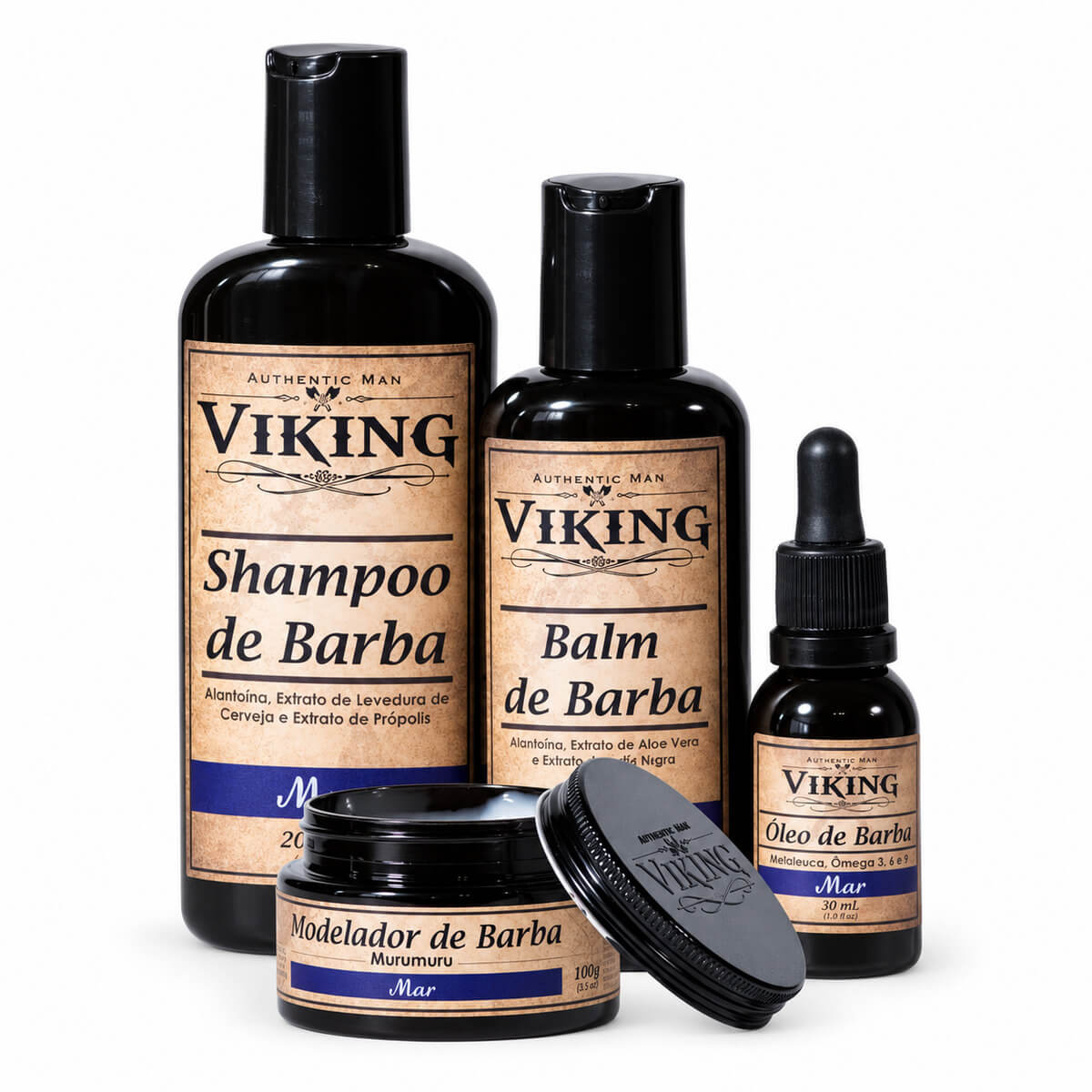 Kit de Barba Viking Mar Shampoo + Balm + Óleo + Modelador — VIKING