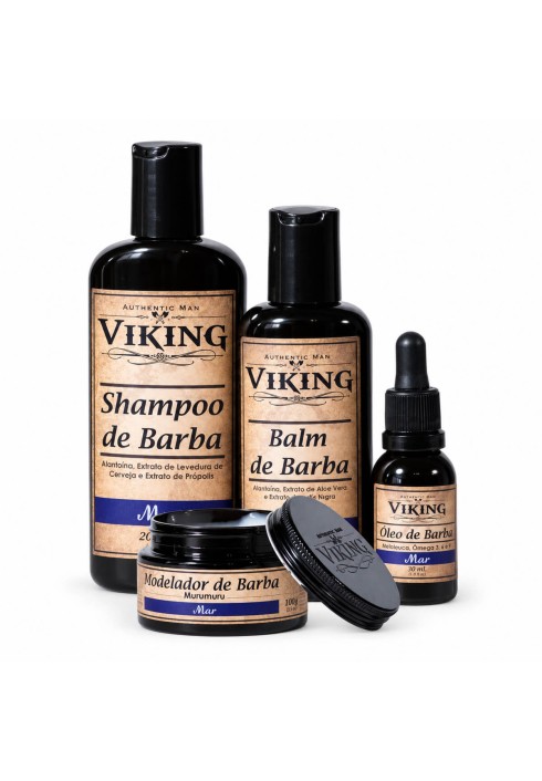 Kit de Barba Viking Mar Shampoo + Balm + Óleo + Modelador — VIKING