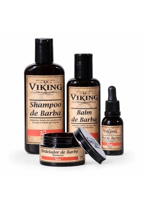 Kit de Barba Viking Terra Shampoo + Balm + Óleo + Modelador — VIKING