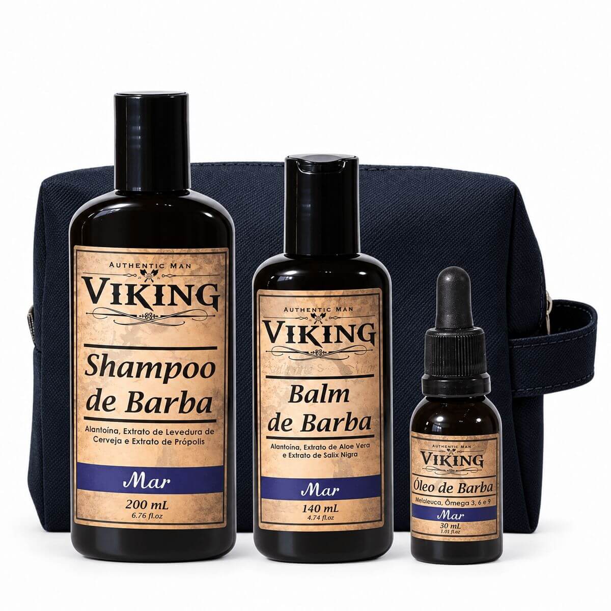 Kit para Barba Viking Mar Shampoo + Balm + Óleo e Necessaire — VIKING
