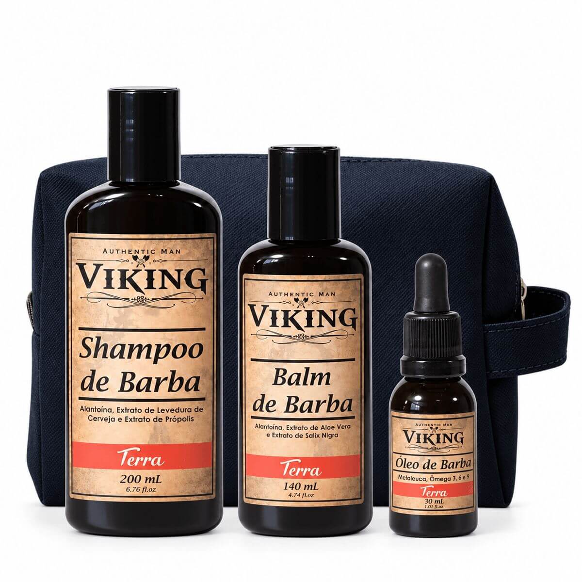 Kit de Barba Viking Terra Shampoo + Balm + Óleo + Necessaire — VIKING