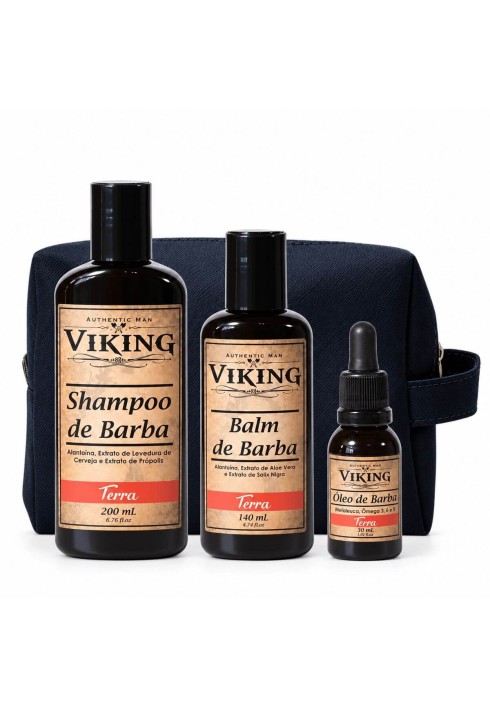Kit de Barba Viking Terra Shampoo + Balm + Óleo + Necessaire — VIKING