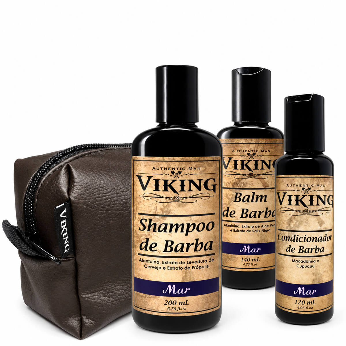 Kit para Barba Viking Mar Shampoo + Cond + Balm + Necessaire — VIKING