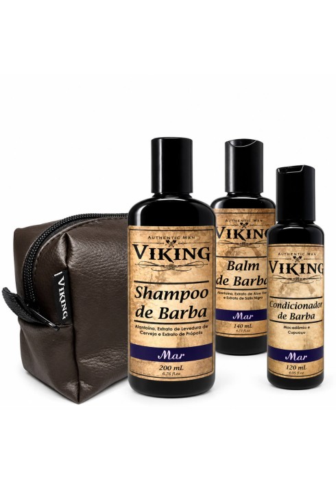 Kit para Barba Viking Mar Shampoo + Cond + Balm + Necessaire — VIKING