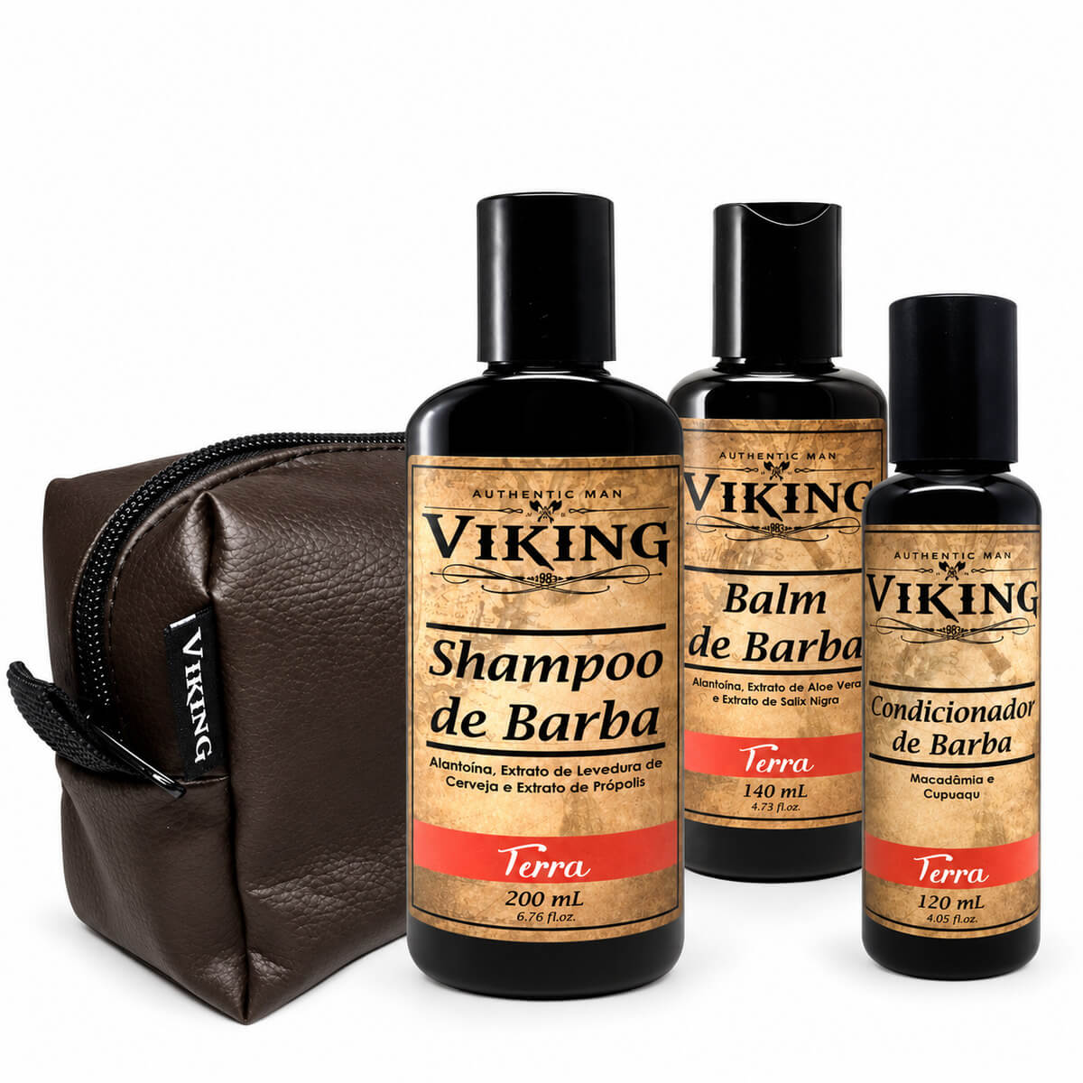 Kit de Barba Viking Terra Shampoo + Cond + Balm + Necessaire — VIKING