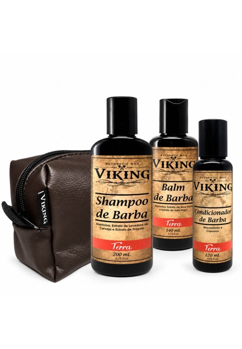 Kit de Barba Viking Terra Shampoo + Cond + Balm + Necessaire — VIKING