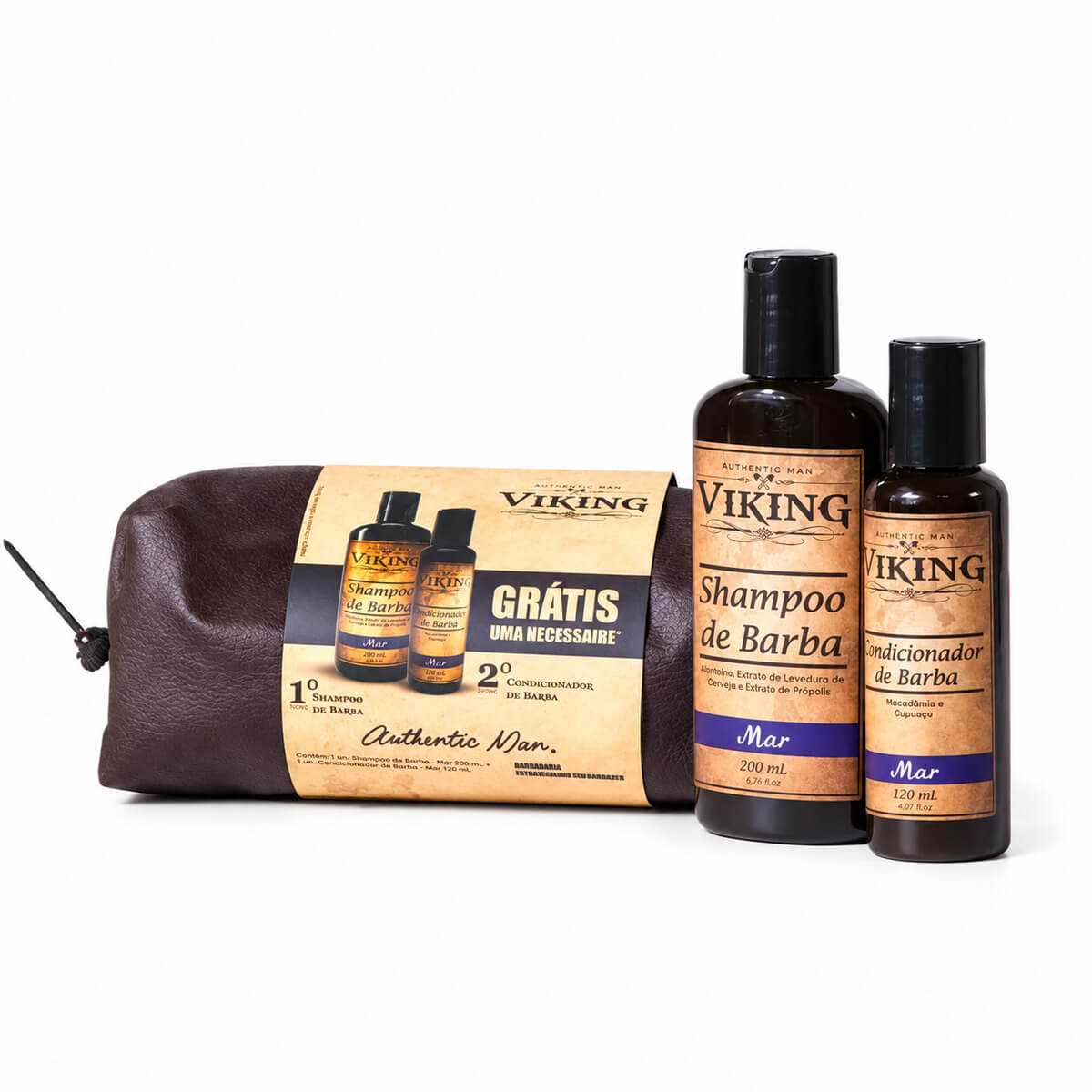Kit com Necessaire Shampoo e Condicionador de Barba Viking Mar — VIKING