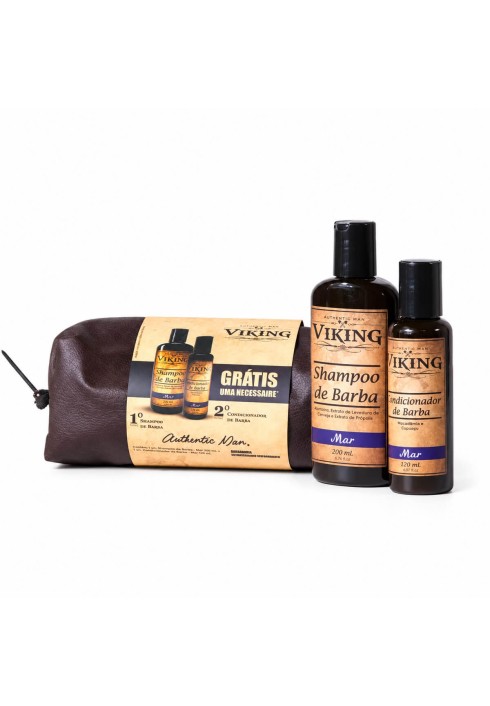 Kit com Necessaire Shampoo e Condicionador de Barba Viking Mar — VIKING