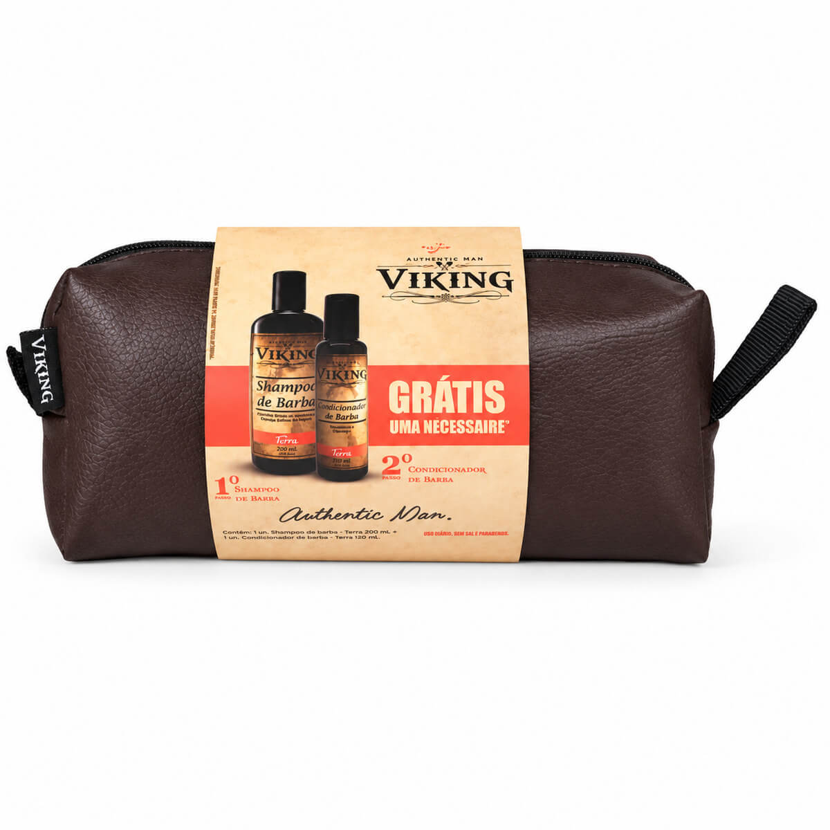 Kit com Necessaire Shampoo e Condicionador de Barba Viking Terra — VIKING