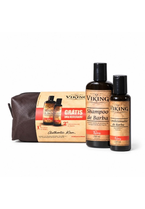 Kit com Necessaire Shampoo e Condicionador de Barba Viking Terra — VIKING