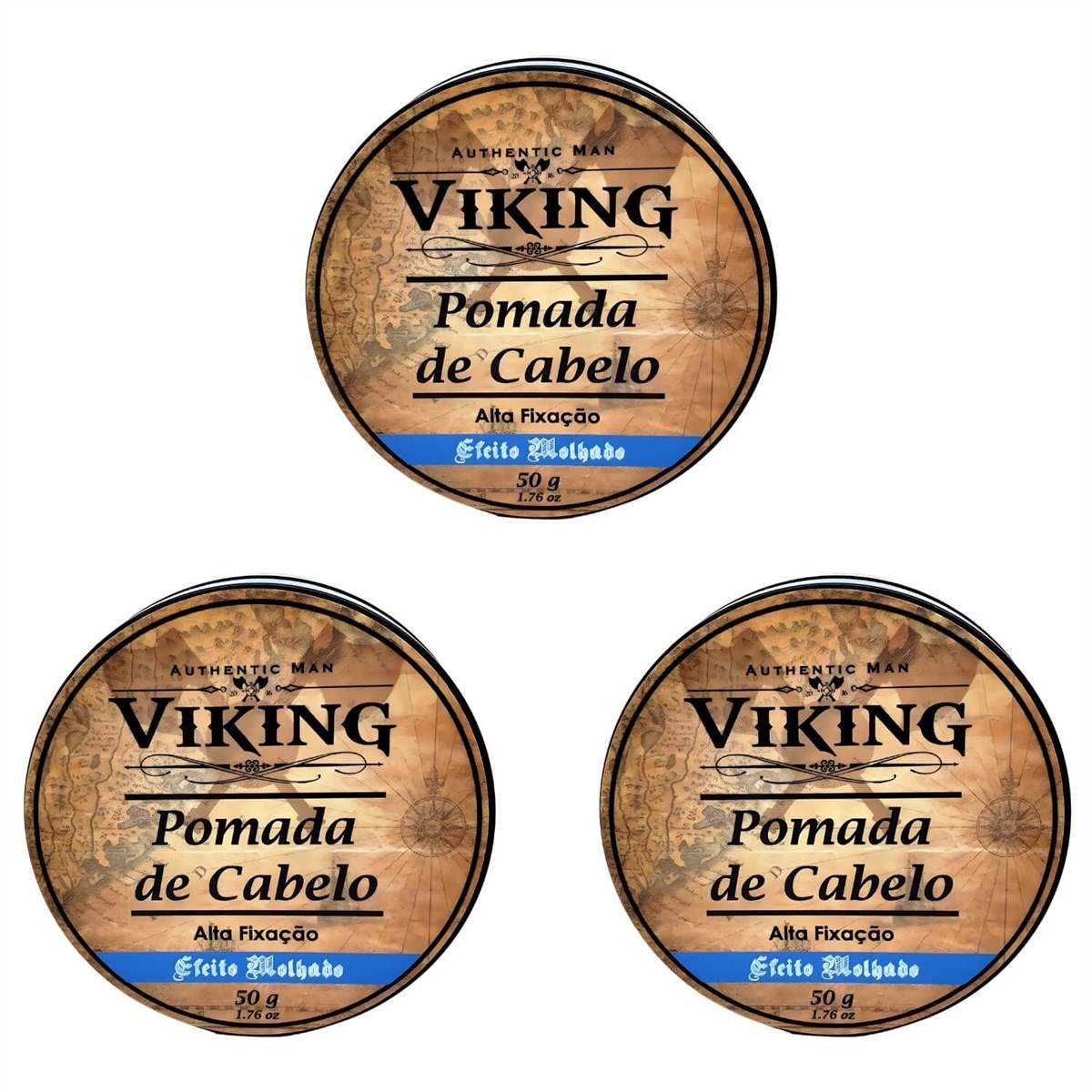 Kit 3 Pomadas para Cabelo Viking 50g Efeito Molhado — VIKING